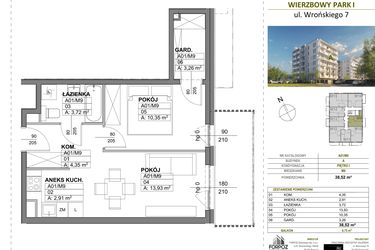 Rzut - Mieszkanie na sprzedaż 2 pokoje o powierzchni 38,52 m² - numer A00_M9 w Wierzbowy Park