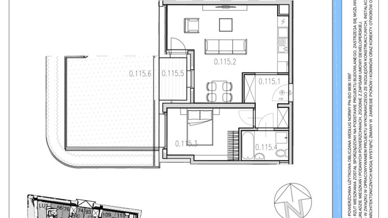 Rzut - Mieszkanie na sprzedaż 2 pokoje o powierzchni 47,77 m² - numer M115 w Osiedle Piltza etap X