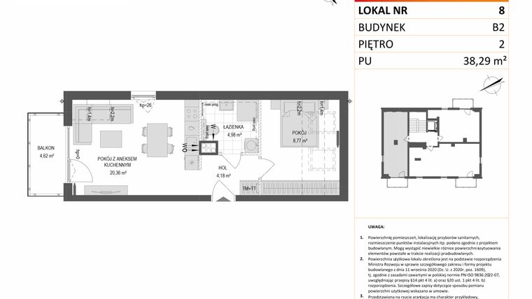 Rzut - Mieszkanie na sprzedaż 2 pokoje o powierzchni 38,29 m² - numer B2.8 w Gdańskie Zacisze