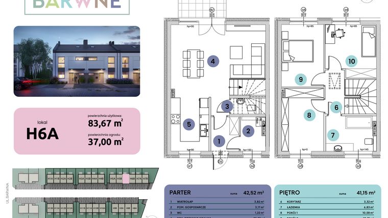 Rzut - Mieszkanie na sprzedaż 4 pokoje o powierzchni 83,67 m² - numer H06A w Osiedle Barwne I