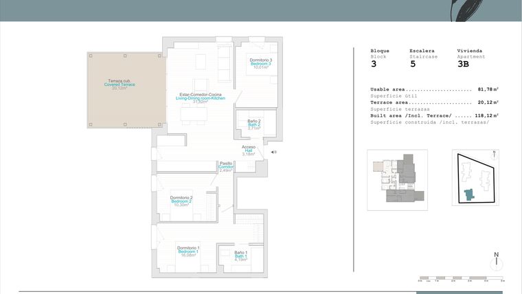 Rzut - Mieszkanie na sprzedaż 3 pokoje o powierzchni 81,78 m² - numer 3.3B w Talasa Caelus I
