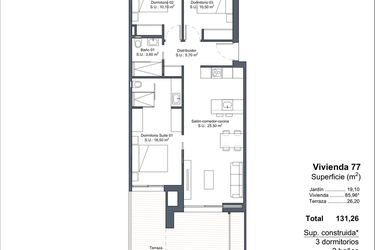 Rzut - Dom na sprzedaż 3 pokoje o powierzchni 131,26 m² - numer 0-77 w Domy w Ciudad Quesada - 18228363