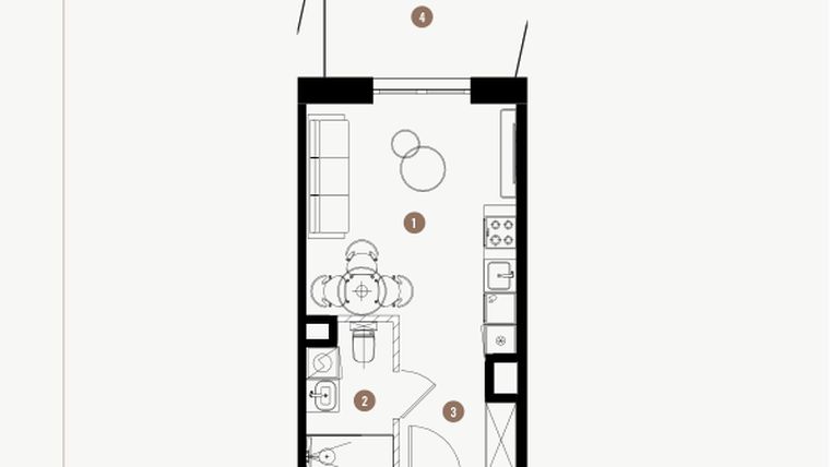Rzut - Mieszkanie na sprzedaż 1 pokój o powierzchni 25,57 m² - numer 3.18 w WIMA APARTMENTS