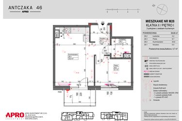 Rzut - Mieszkanie na sprzedaż 2 pokoje o powierzchni 38,8 m² - numer 28 w Antczaka 46