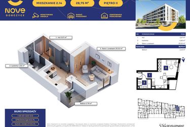 Rzut - Mieszkanie na sprzedaż 1 pokój o powierzchni 28,75 m² - numer M14 w Nove Dobczyce