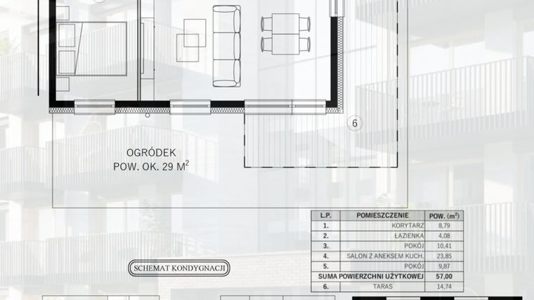 Rzut - Mieszkanie na sprzedaż 3 pokoje o powierzchni 57 m² - numer 4 w Młody Straszyn Park VI - bud. B