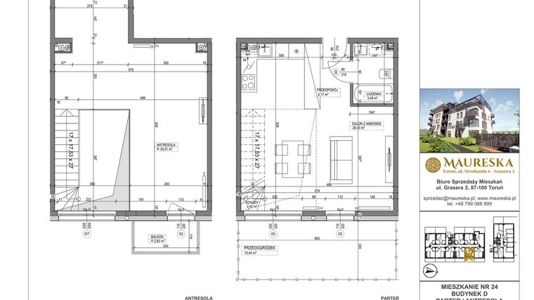 Rzut - Mieszkanie na sprzedaż 1 pokój o powierzchni 67,49 m² - numer D.24 w Osiedle Maureska etap 2