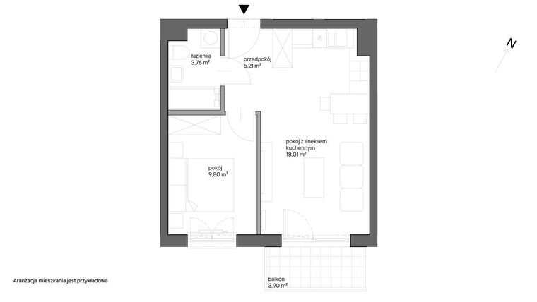 Rzut - Mieszkanie na sprzedaż 2 pokoje o powierzchni 36,78 m² - numer A.016 w Słoneczne Miasteczko - etap XV