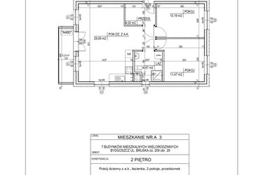 Rzut - Mieszkanie na sprzedaż 3 pokoje o powierzchni 59,64 m² - numer A3 w Bruska