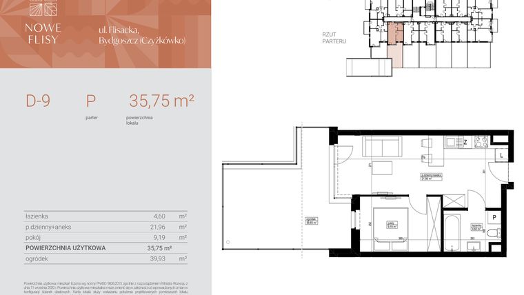 Rzut - Mieszkanie na sprzedaż 2 pokoje o powierzchni 35,75 m² - numer M9_NF.d w Nowe Flisy II