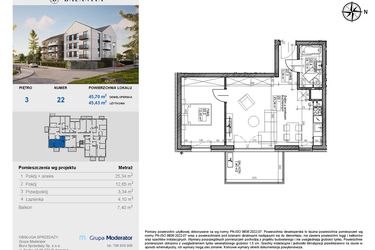 Rzut - Mieszkanie na sprzedaż 2 pokoje o powierzchni 45,43 m² - numer 22 w Balantia