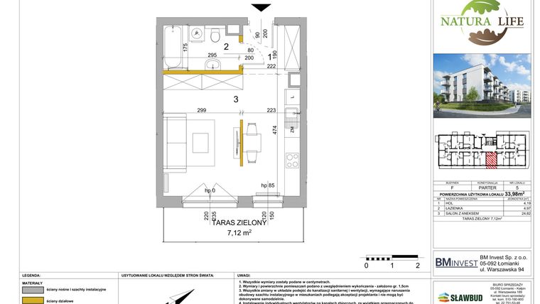 Rzut - Mieszkanie na sprzedaż 1 pokój o powierzchni 33,98 m² - numer F.5 w Osiedle Natura Life