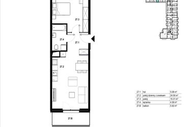 Rzut - Mieszkanie na sprzedaż 2 pokoje o powierzchni 49,04 m² - numer C3.27 w Osiedle Mozaika