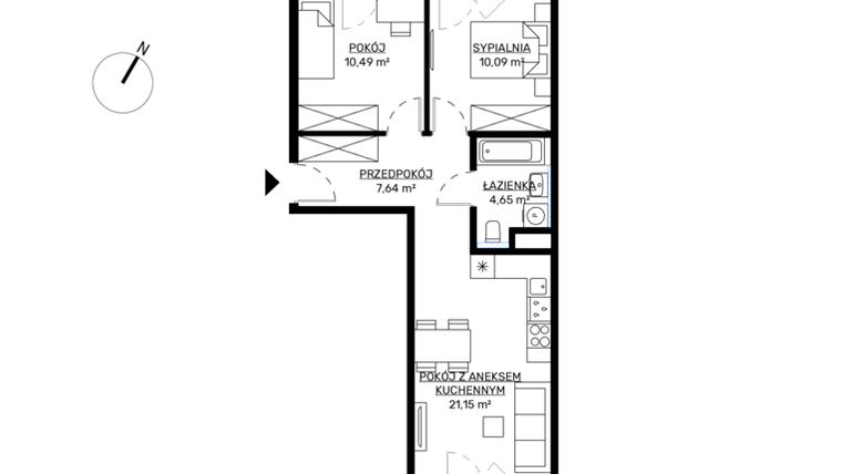 Rzut - Mieszkanie na sprzedaż 3 pokoje o powierzchni 54,02 m² - numer M31 w KWADRAT etap 2