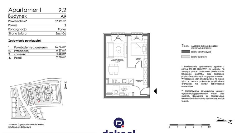 Rzut - Mieszkanie na sprzedaż 2 pokoje o powierzchni 37,49 m² - numer 9.2 w Trimare