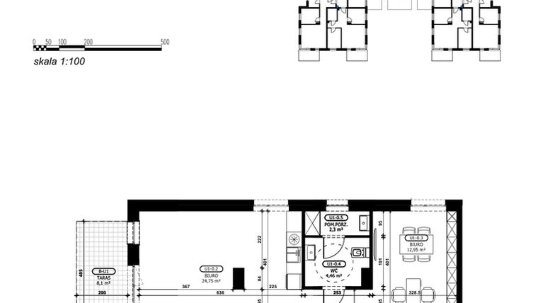 Rzut - Lokal użytkowy na sprzedaż 2 pokoje o powierzchni 50,73 m² - numer C2-U1 w Stacja Łódź V – etap C2