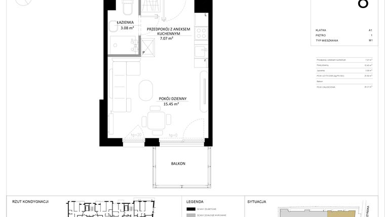 Rzut - Mieszkanie na sprzedaż 1 pokój o powierzchni 25,6 m² - numer 8 w SILO