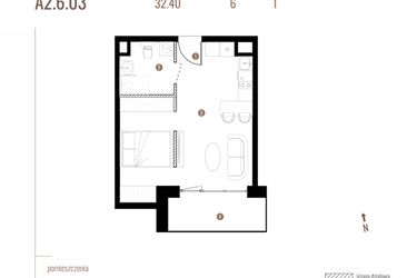 Rzut - Mieszkanie na sprzedaż 1 pokój o powierzchni 32,41 m² - numer A2.6.03 w Belg Apartamenty etap II