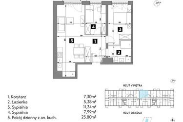 Rzut - Mieszkanie na sprzedaż 3 pokoje o powierzchni 55,7 m² - numer A2/5/5 w Metr Kwadrat