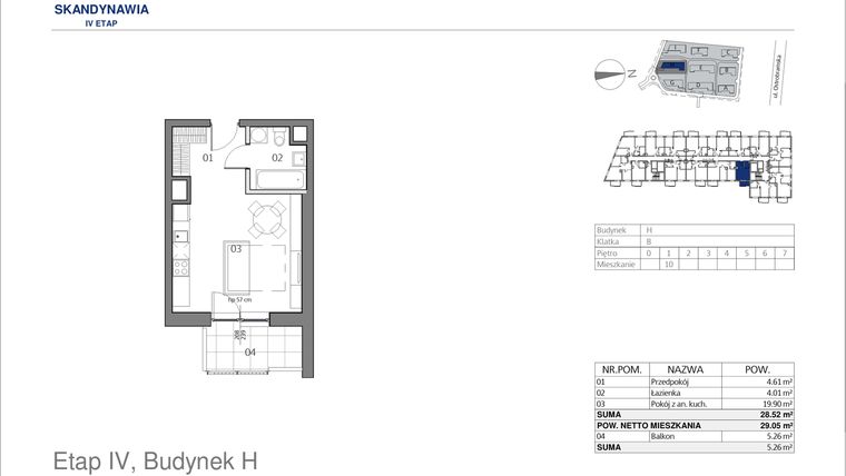 Rzut - Mieszkanie na sprzedaż 1 pokój o powierzchni 28,52 m² - numer HB0110 w Park Skandynawia V