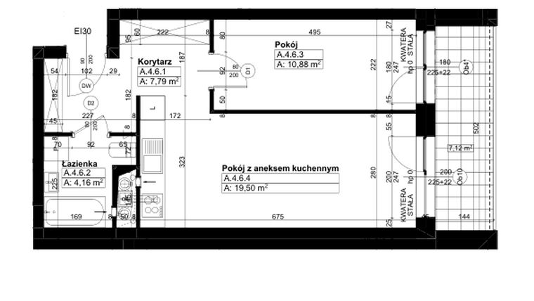 Rzut - Mieszkanie na sprzedaż 2 pokoje o powierzchni 42,33 m² - numer A/4/6 w Świerzawska 13