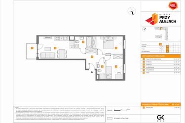Rzut - Mieszkanie na sprzedaż 3 pokoje o powierzchni 60,31 m² - numer B83 w Osiedle Przy Alejach etap 2