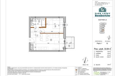 Rzut - Mieszkanie na sprzedaż 2 pokoje o powierzchni 33,84 m² - numer J2-12 w Park Leśny Rembertów etap VIII