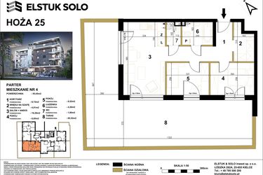 Rzut - Lokal użytkowy na sprzedaż 3 pokoje o powierzchni 55,45 m² - numer 4 w Hoża 25