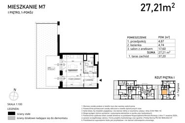 Rzut - Mieszkanie na sprzedaż 1 pokój o powierzchni 27,21 m² - numer M7 w Finezja