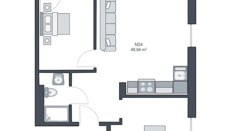 Rzut - Mieszkanie na sprzedaż 3 pokoje o powierzchni 48,94 m² - numer M24 w TARASY GĄSKI