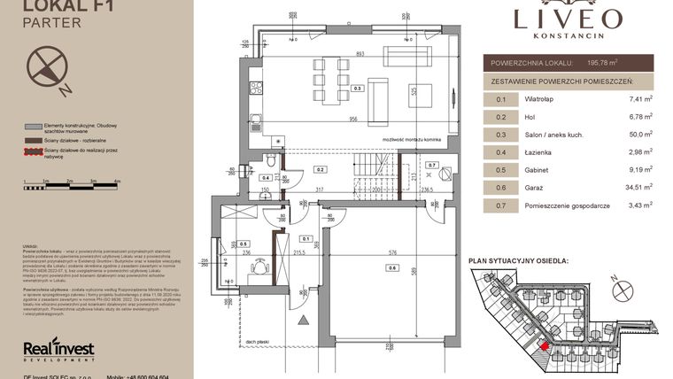 Rzut - Dom na sprzedaż 5 pokoi o powierzchni 195,78 m² - numer F1 w Liveo Konstancin