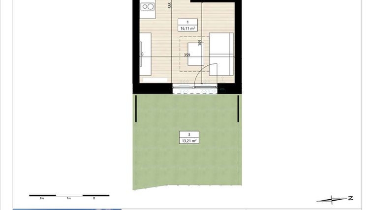 Rzut - Mieszkanie na sprzedaż 1 pokój o powierzchni 19,89 m² - numer B4/0/7 w Montano bud. B4 - apartamenty inwestycyjne