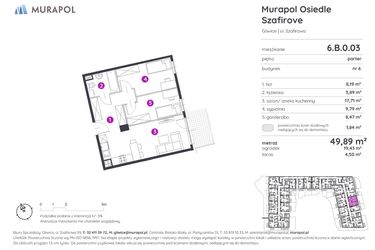 Rzut - Mieszkanie na sprzedaż 2 pokoje o powierzchni 49,89 m² - numer 6.B.0.03 w Murapol Osiedle Szafirove