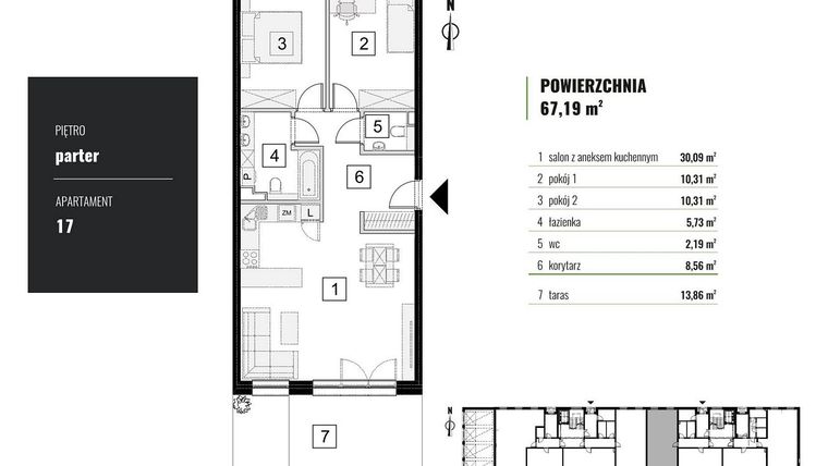 Rzut - Mieszkanie na sprzedaż 3 pokoje o powierzchni 67,19 m² - numer M.17 w Zielony Horyzont II