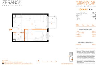 Rzut - Mieszkanie na sprzedaż 2 pokoje o powierzchni 44,42 m² - numer B24 w Werandowa