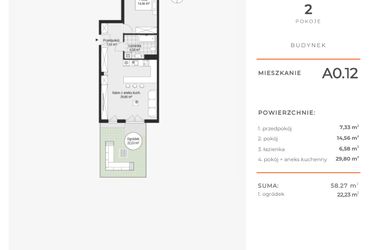 Rzut - Mieszkanie na sprzedaż 2 pokoje o powierzchni 58,31 m² - numer A0.12 w Enklawa Bukowa