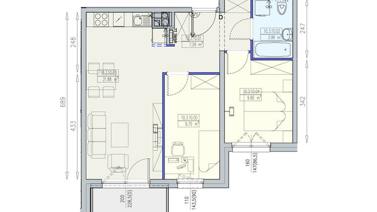 Rzut - Mieszkanie na sprzedaż 3 pokoje o powierzchni 52,67 m² - numer K2 10/3/10/3a w Południk 17 - budynek K2