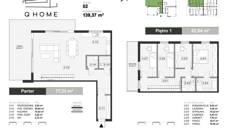 Rzut - Dom na sprzedaż 4 pokoje o powierzchni 139,37 m² - numer A2 w VILLA Q FOUR