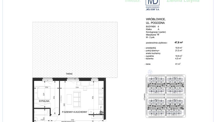 Rzut - Mieszkanie na sprzedaż 2 pokoje o powierzchni 47,8 m² - numer 6A - 1B w Zielona Lutynia