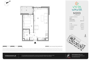 Rzut - Mieszkanie na sprzedaż 2 pokoje o powierzchni 48,73 m² - numer M203 w Vista Wawer
