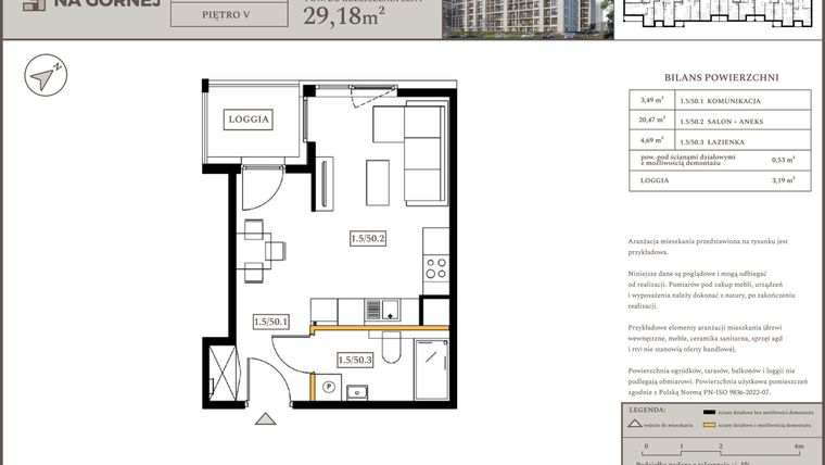Rzut - Mieszkanie na sprzedaż 1 pokój o powierzchni 28,65 m² - numer M50 w Osiedle Na Górnej etap V
