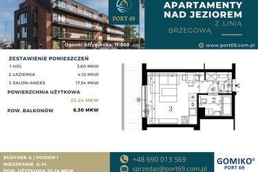 Rzut - Mieszkanie na sprzedaż 1 pokój o powierzchni 25,24 m² - numer A-14 w Port 69