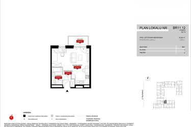 Rzut - Mieszkanie na sprzedaż 1 pokój o powierzchni 32,42 m² - numer BR11/12 w Browary Wrocławskie 2