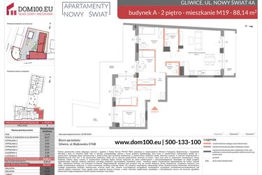 Rzut - Mieszkanie na sprzedaż 5 pokoi o powierzchni 88,14 m² - numer M19 w Apartamenty Nowy Świat
