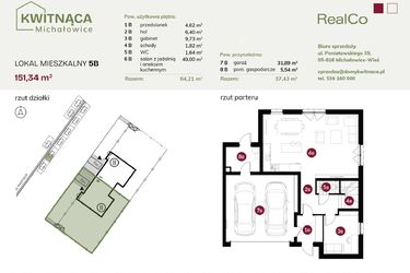 Rzut - Dom na sprzedaż 6 pokoi o powierzchni 151,34 m² - numer 5B w Michałowice Kwitnąca
