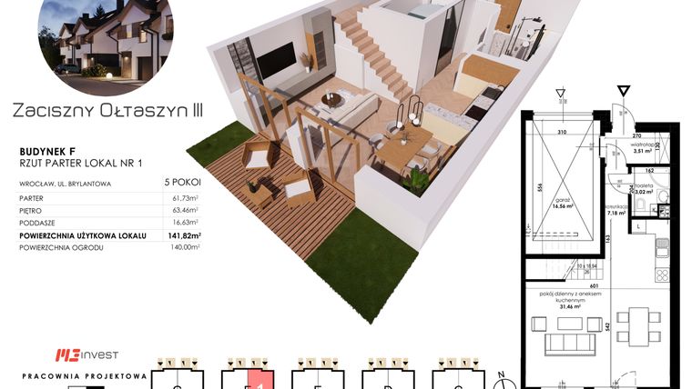 Rzut - Dom na sprzedaż 5 pokoi o powierzchni 141,82 m² - numer F1 w Zaciszny Ołtaszyn III