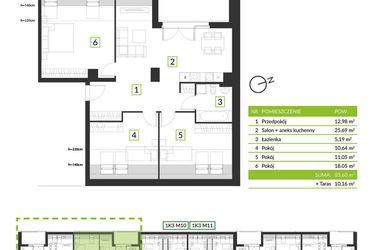 Rzut - Mieszkanie na sprzedaż 4 pokoje o powierzchni 83,6 m² - numer 1K1 M12 w Osiedle Krzeptów przy lesie