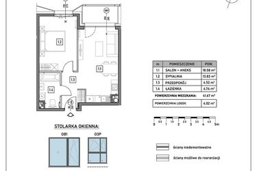 Rzut - Mieszkanie na sprzedaż 2 pokoje o powierzchni 41,67 m² - numer A.3.1 w GreenLine