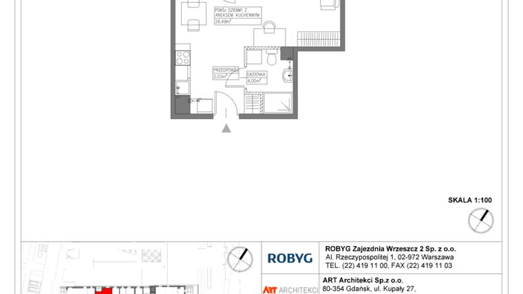 Rzut - Mieszkanie na sprzedaż 1 pokój o powierzchni 33,52 m² - numer E.7M10 w Nowa Wałowa bud. E