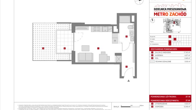 Rzut - Mieszkanie na sprzedaż 1 pokój o powierzchni 27,18 m² - numer D.82 w Dzielnica Mieszkaniowa Metro Zachód - etap 8.2